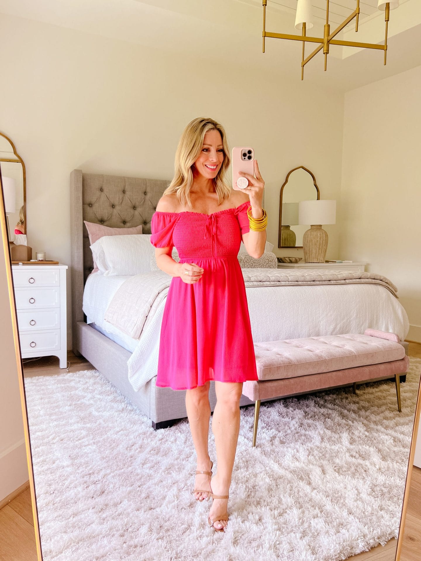 Pink Off shoulder mini dress 