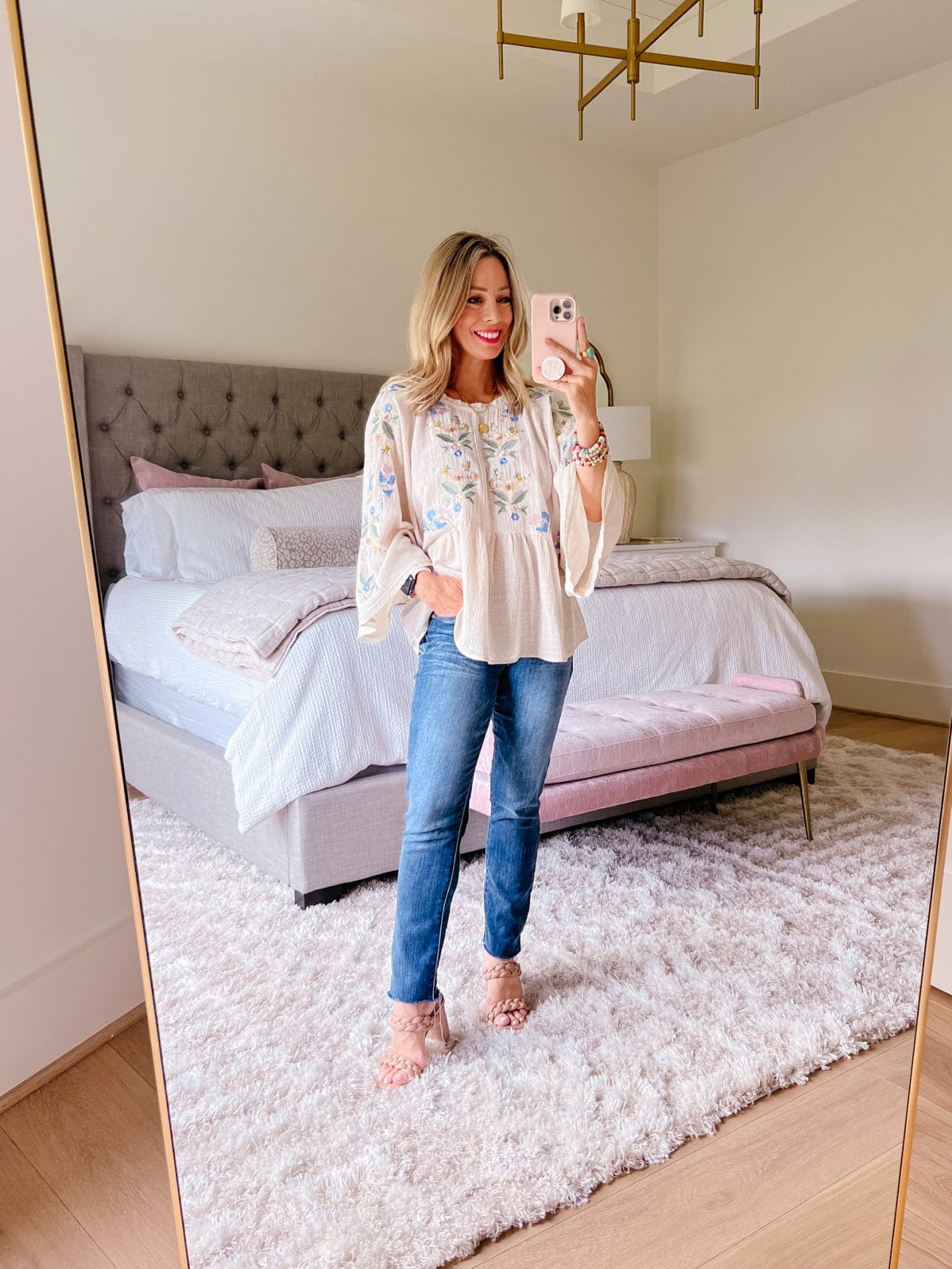 Boho Style Top, Jeans, Sandals