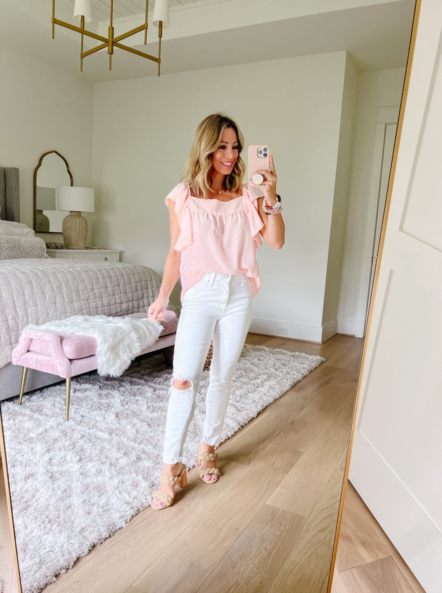 Amazon Prime Day women's fashion white jeans pink top