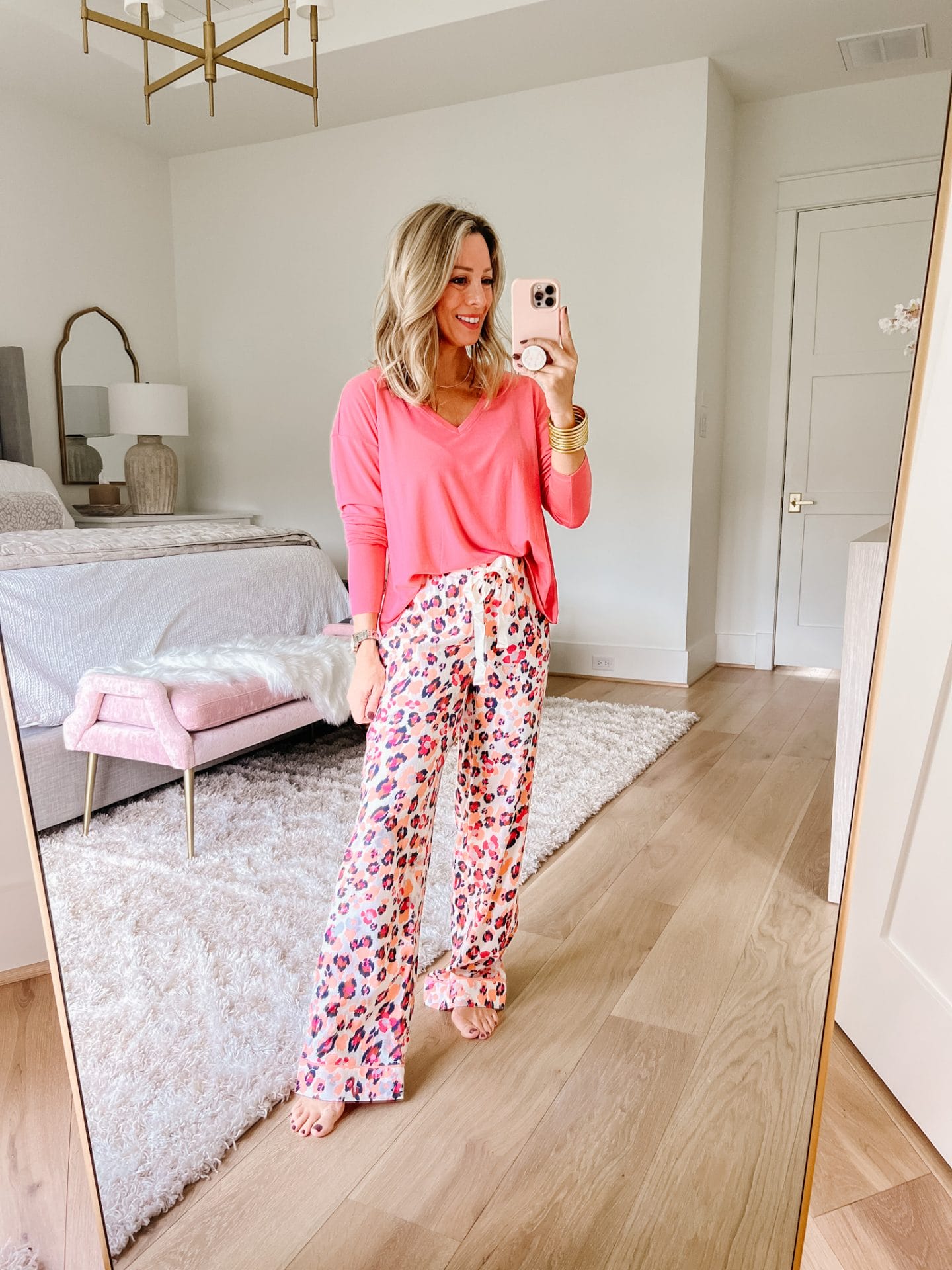 Pink Pajama Top, Pink Leopard Pants