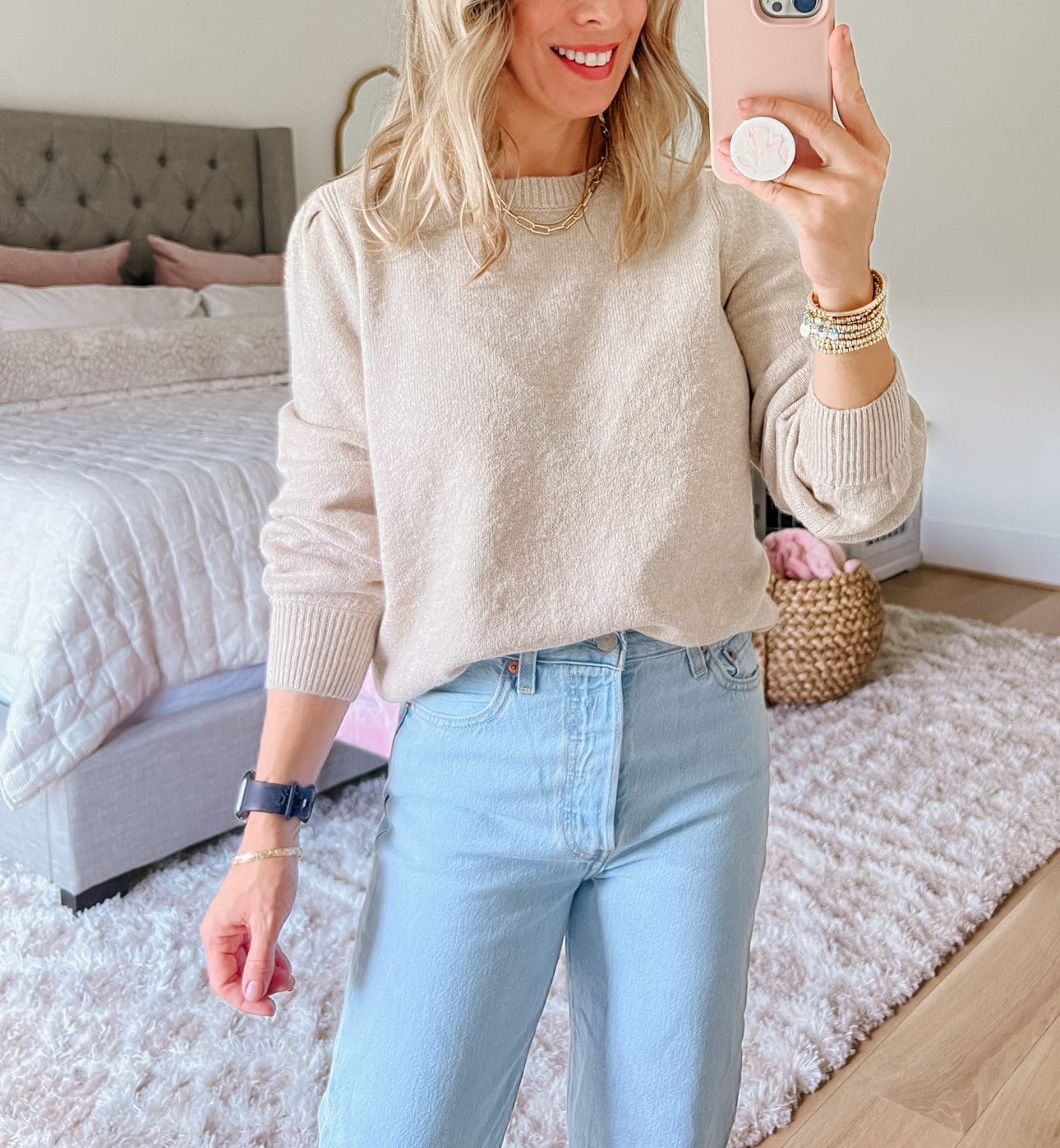 Sweater, Jeans, Wedges 