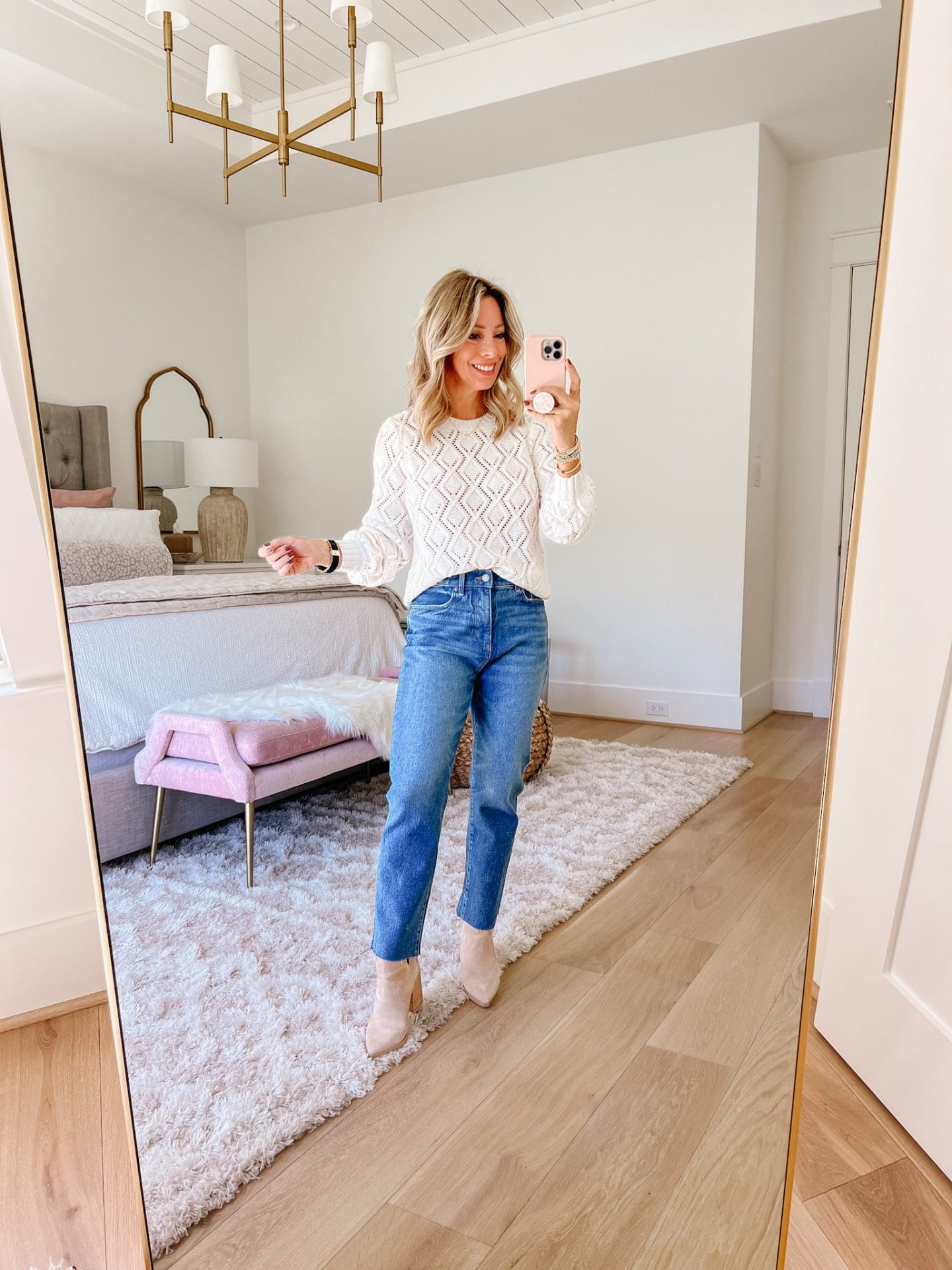 White Sweater, Jeans, Booties