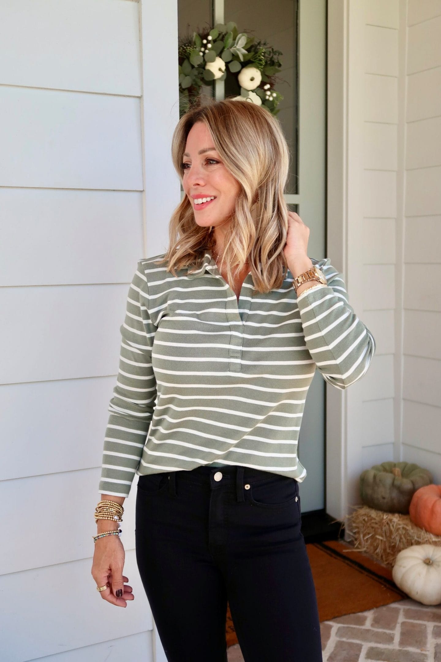 Striped Pullover, Jeans, Booties 