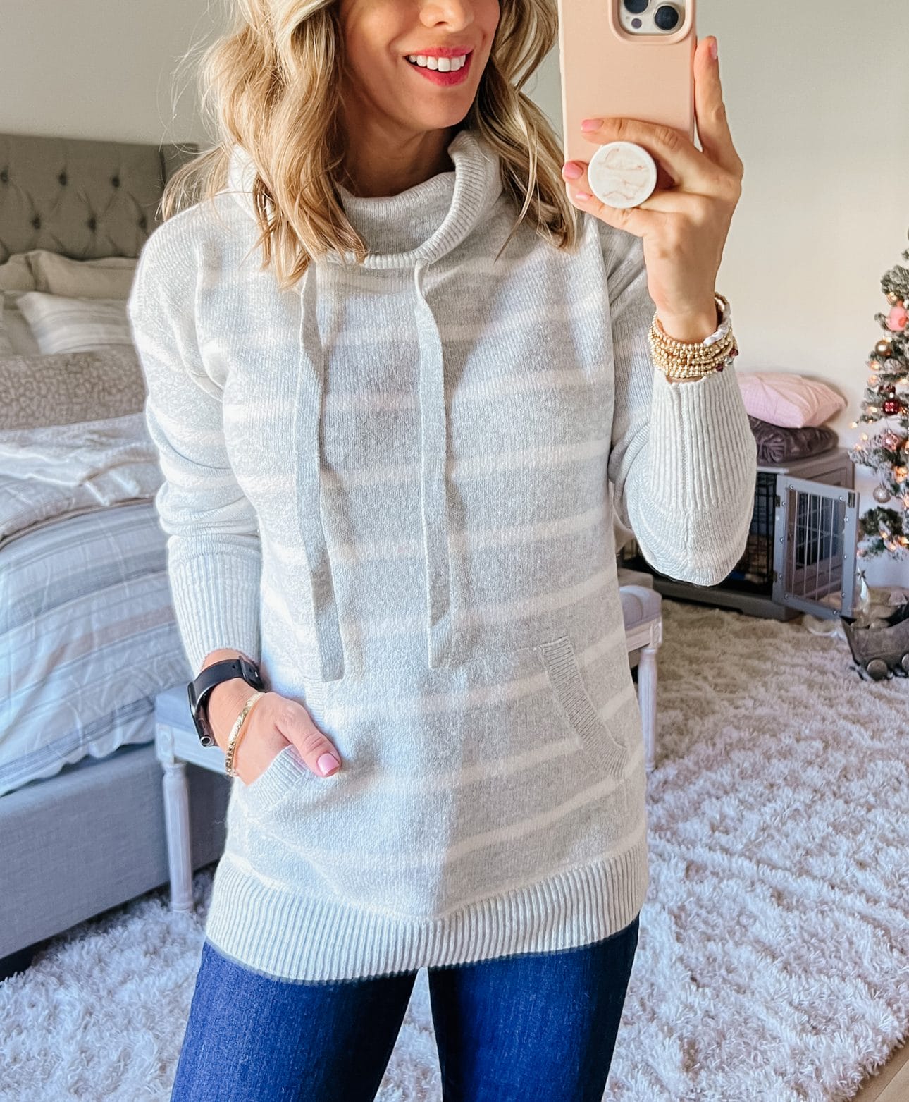 Funnel Neck Pullover, Jeans, Booties 