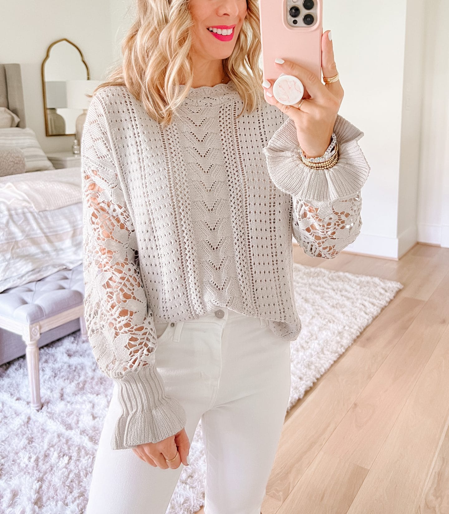 Lace Sleeved Sweater, Jeans, Boots 