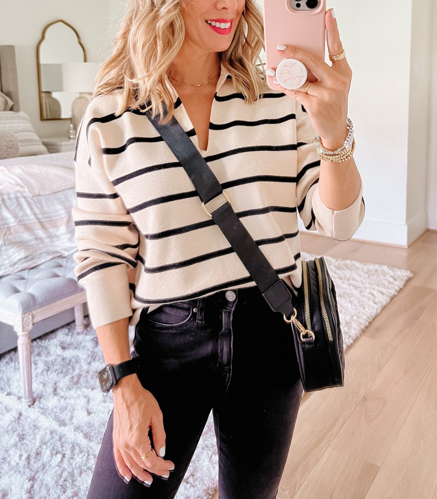 Striped Top, Jeans, Crossbody, Boots 