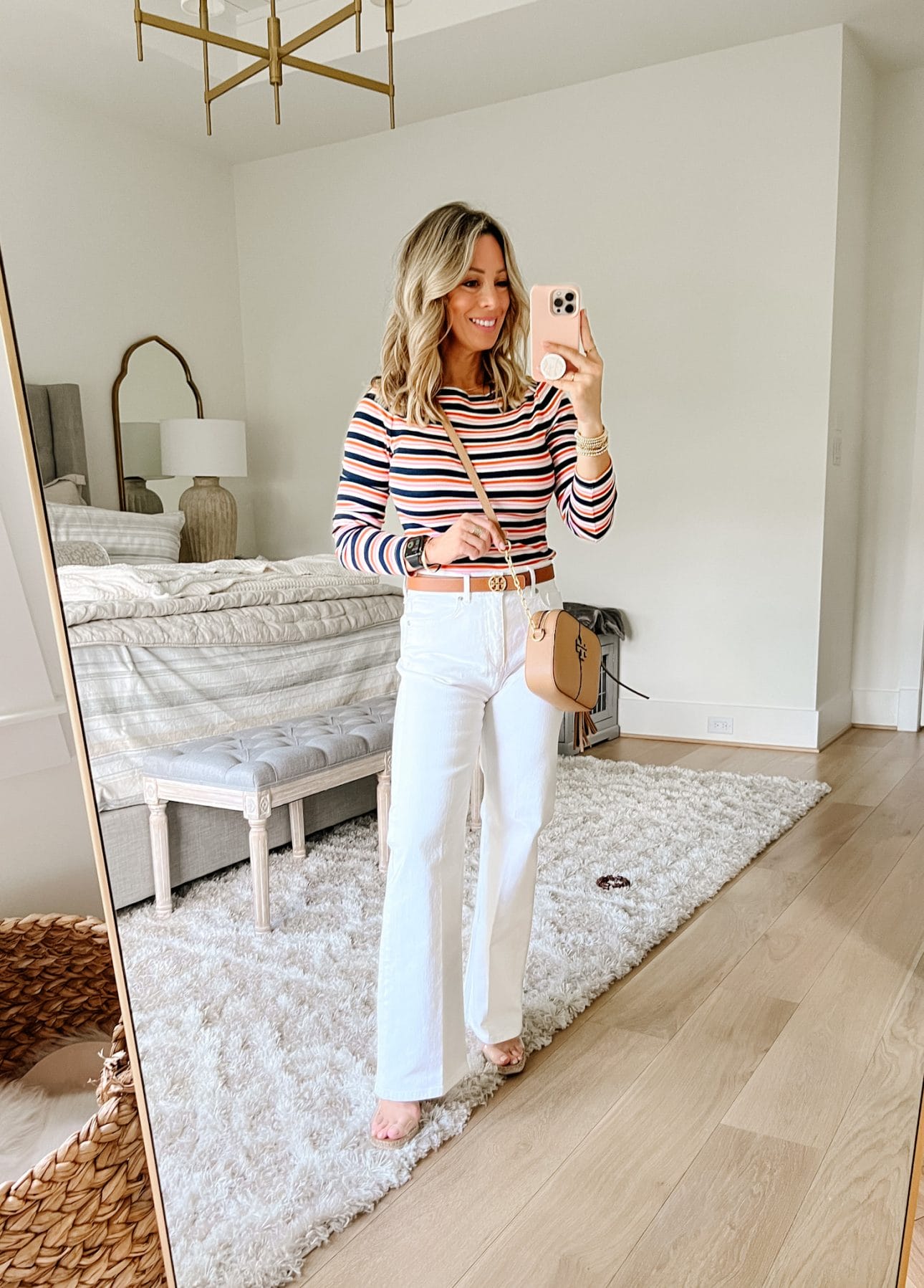 Striped Top, Jeans, wedges
