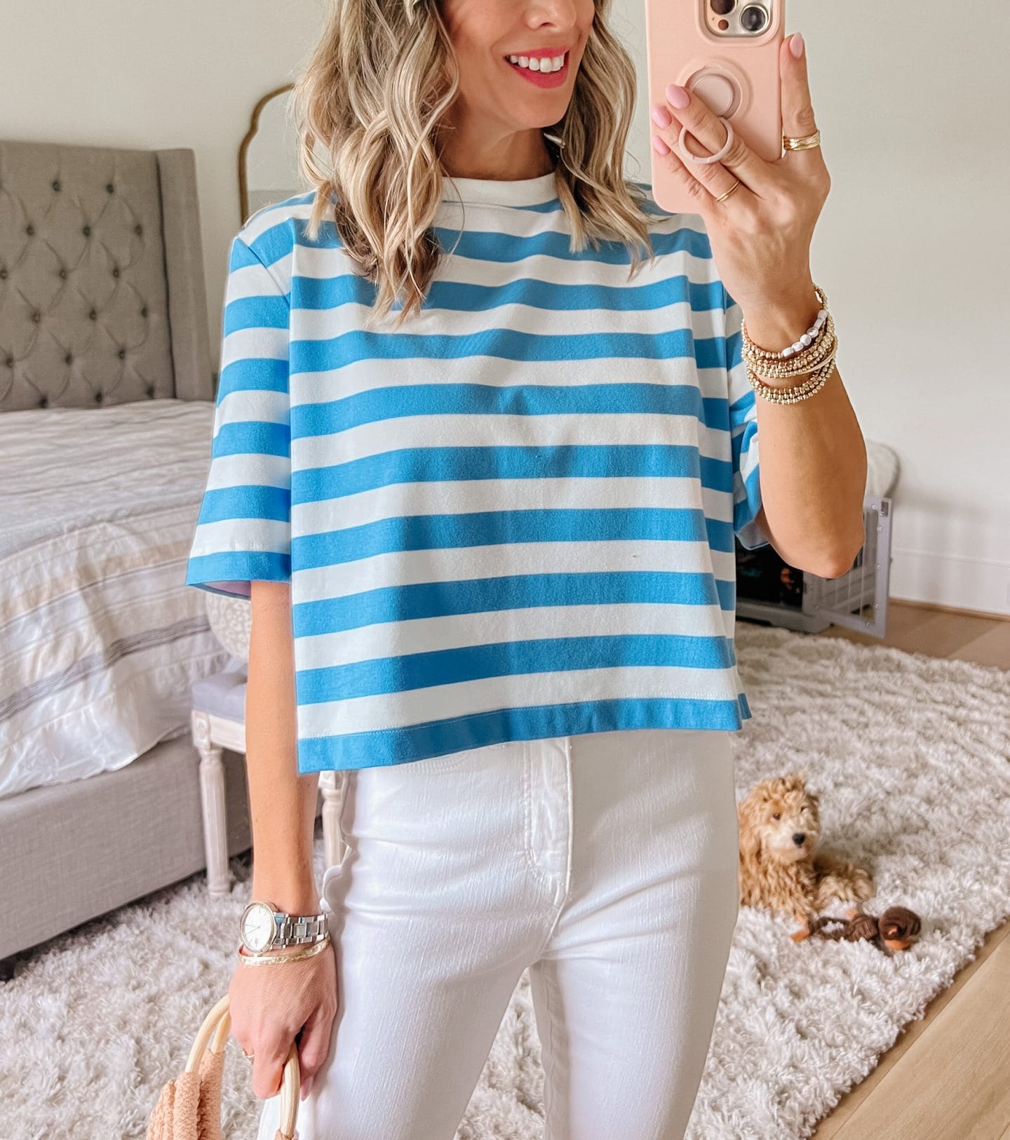 Striped Tee, Jeans, Wedges 