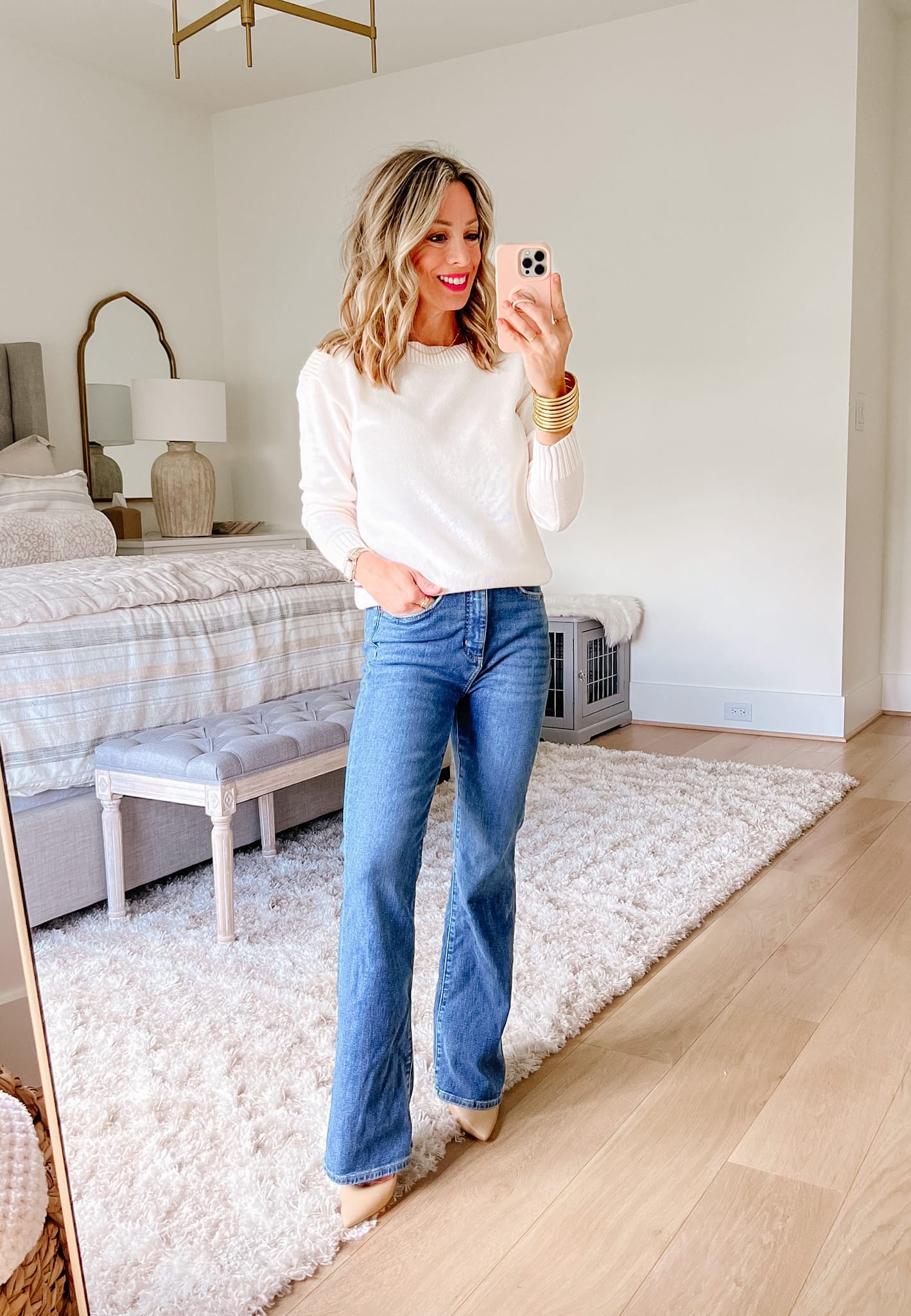 White Top, Jeans, Heels 