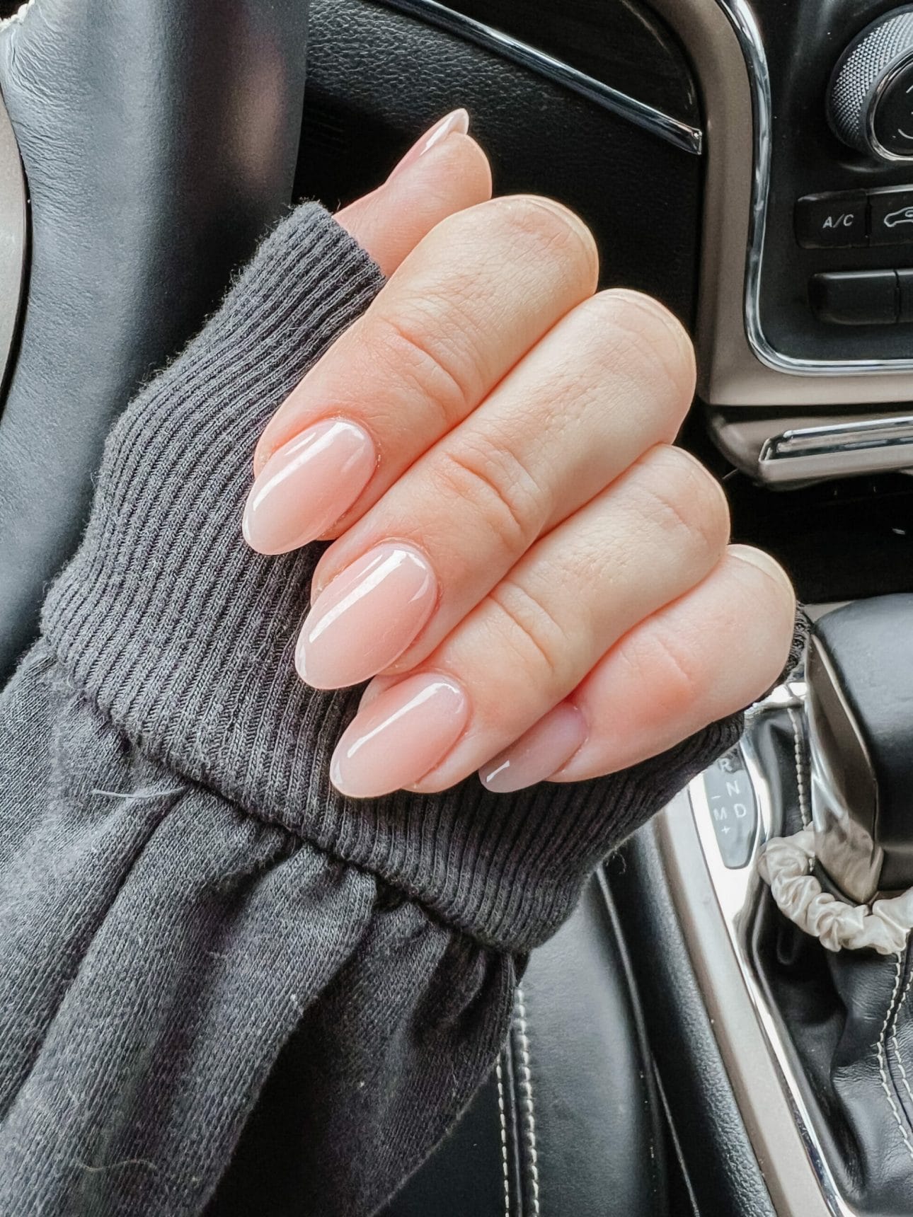 acrylic tips warm pink almond shaped nails