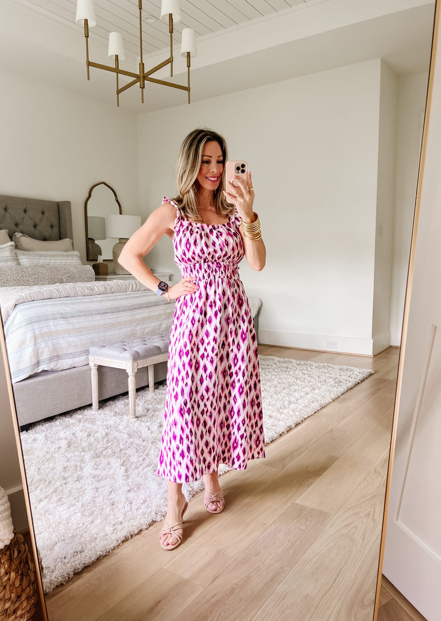 Leopard Print Pink Dress, Sandals 