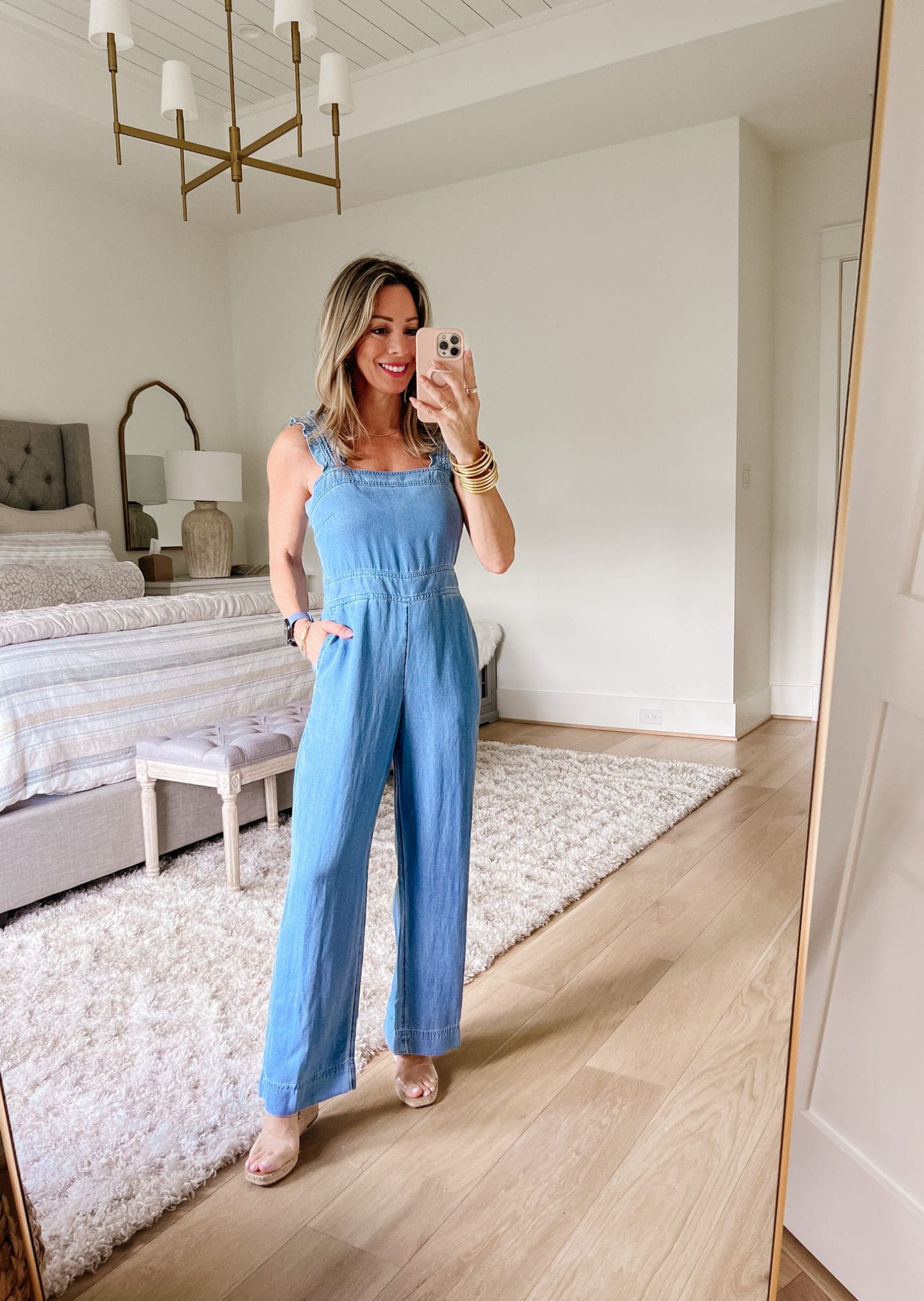 Jumpsuit, Wedges, Chambray 