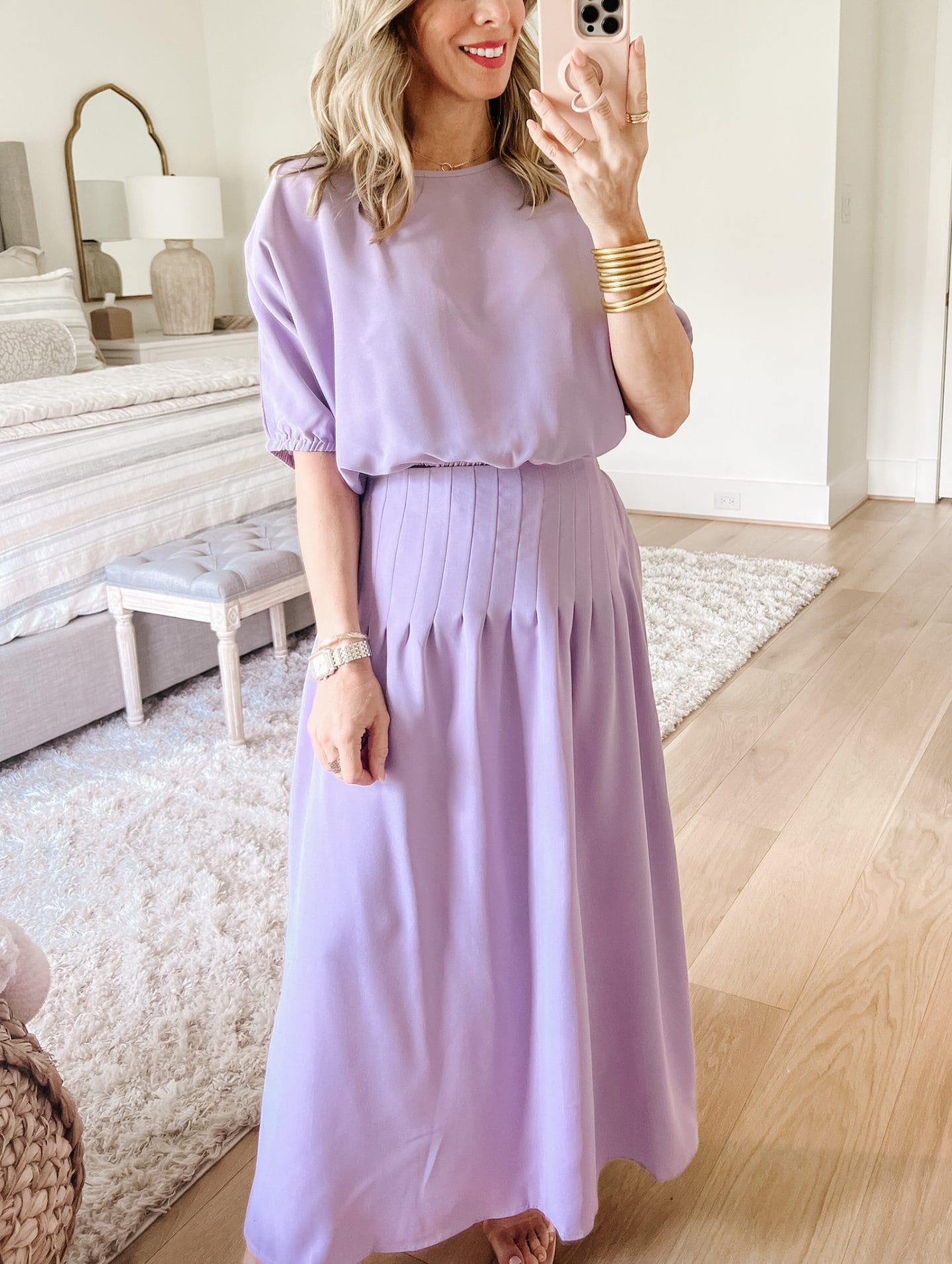 Lavender Dress, Sandals 