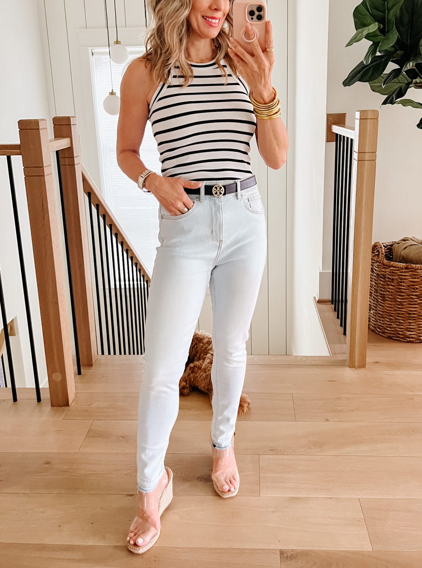Striped Tank, Jeans, Wedges 