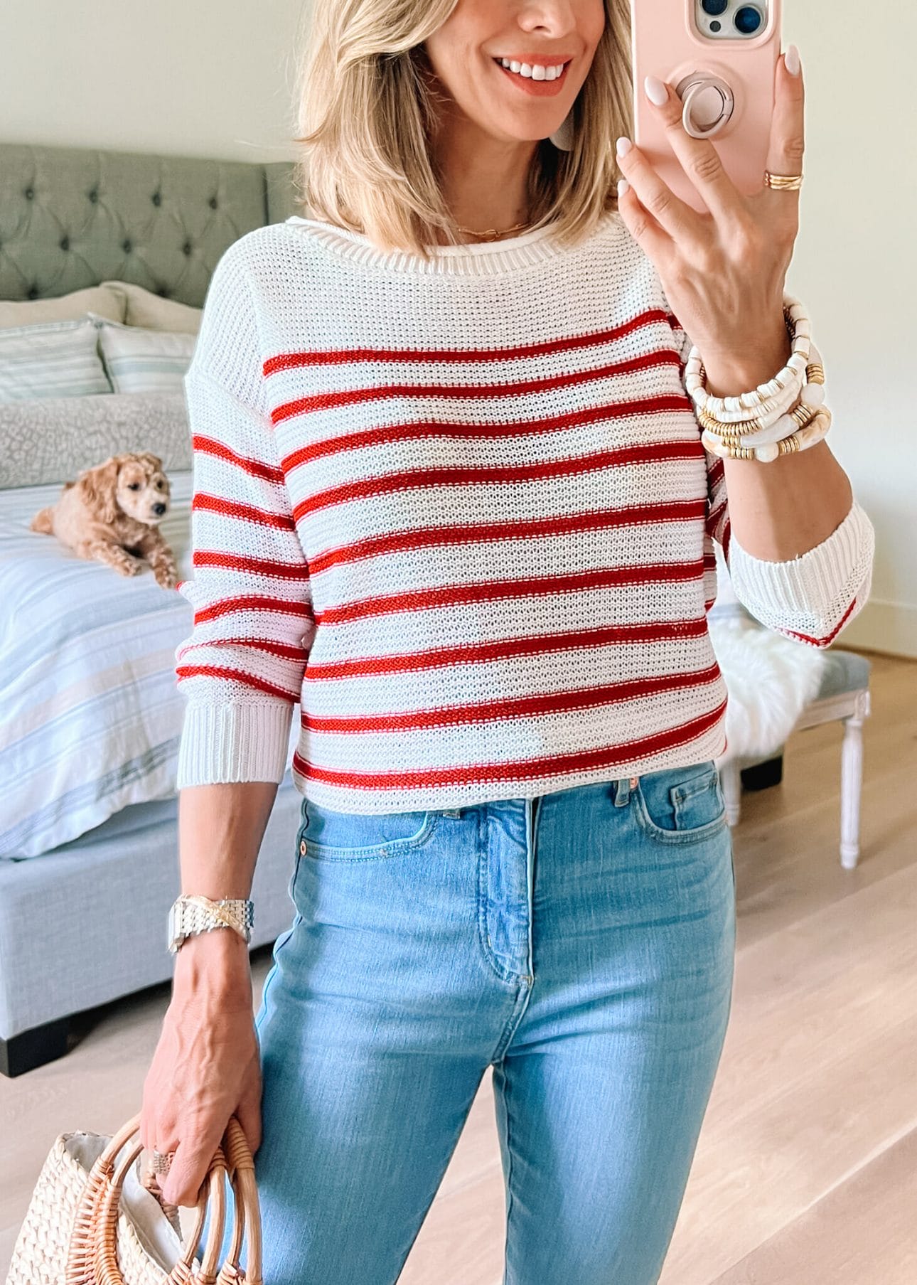 Striped Sweater, jeans