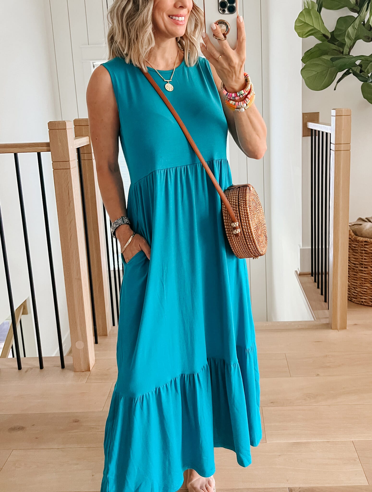Turquoise Maxi Dress, Wedges, Crossbody 