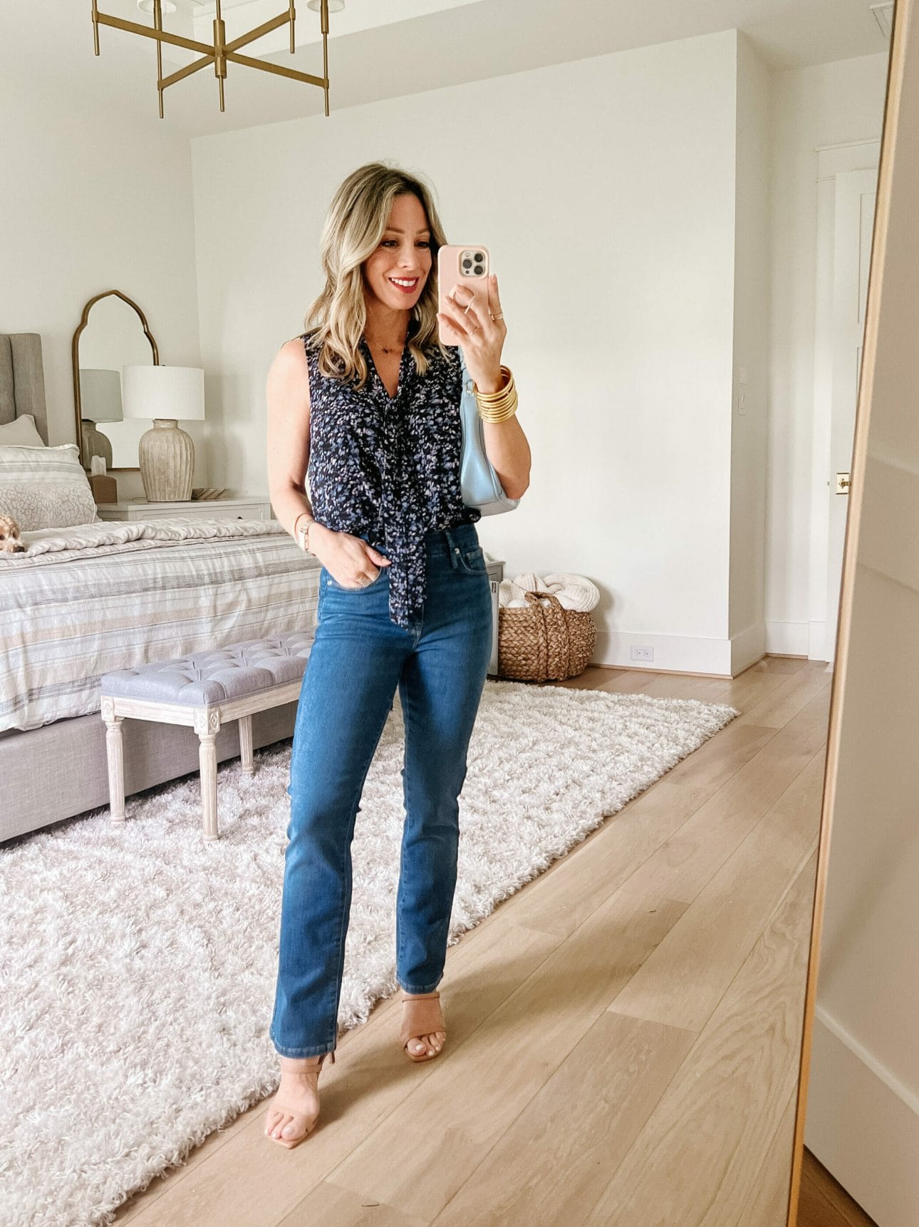 Gibson Floral Top, Jeans, Sandals 