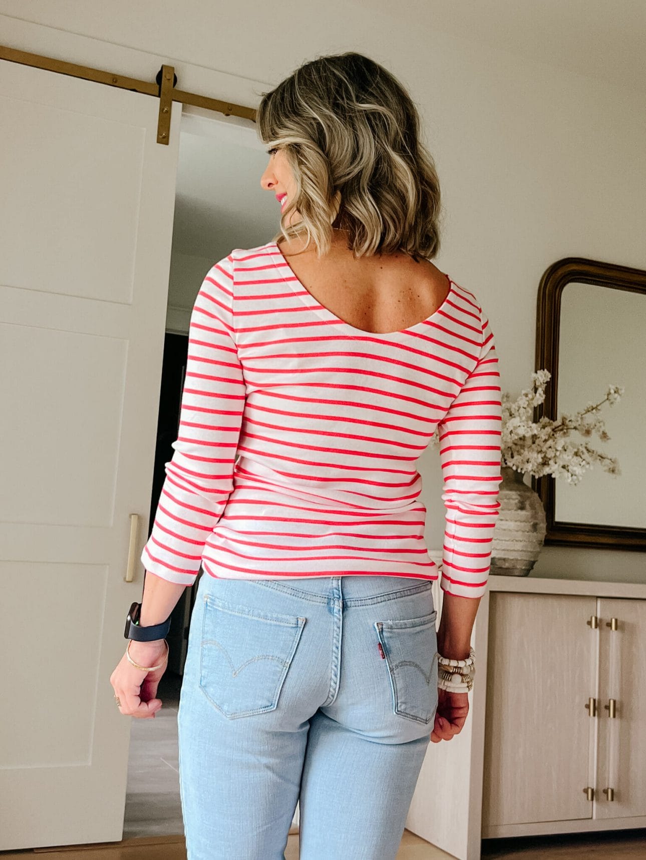 Striped Tee, Jeans, Wedges, Crossbody 
