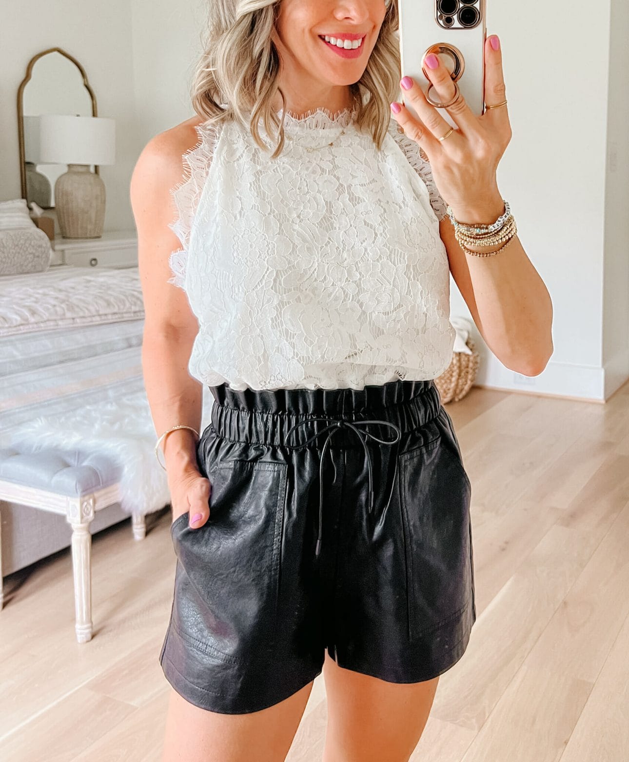 Lace Halter Top, shorts 