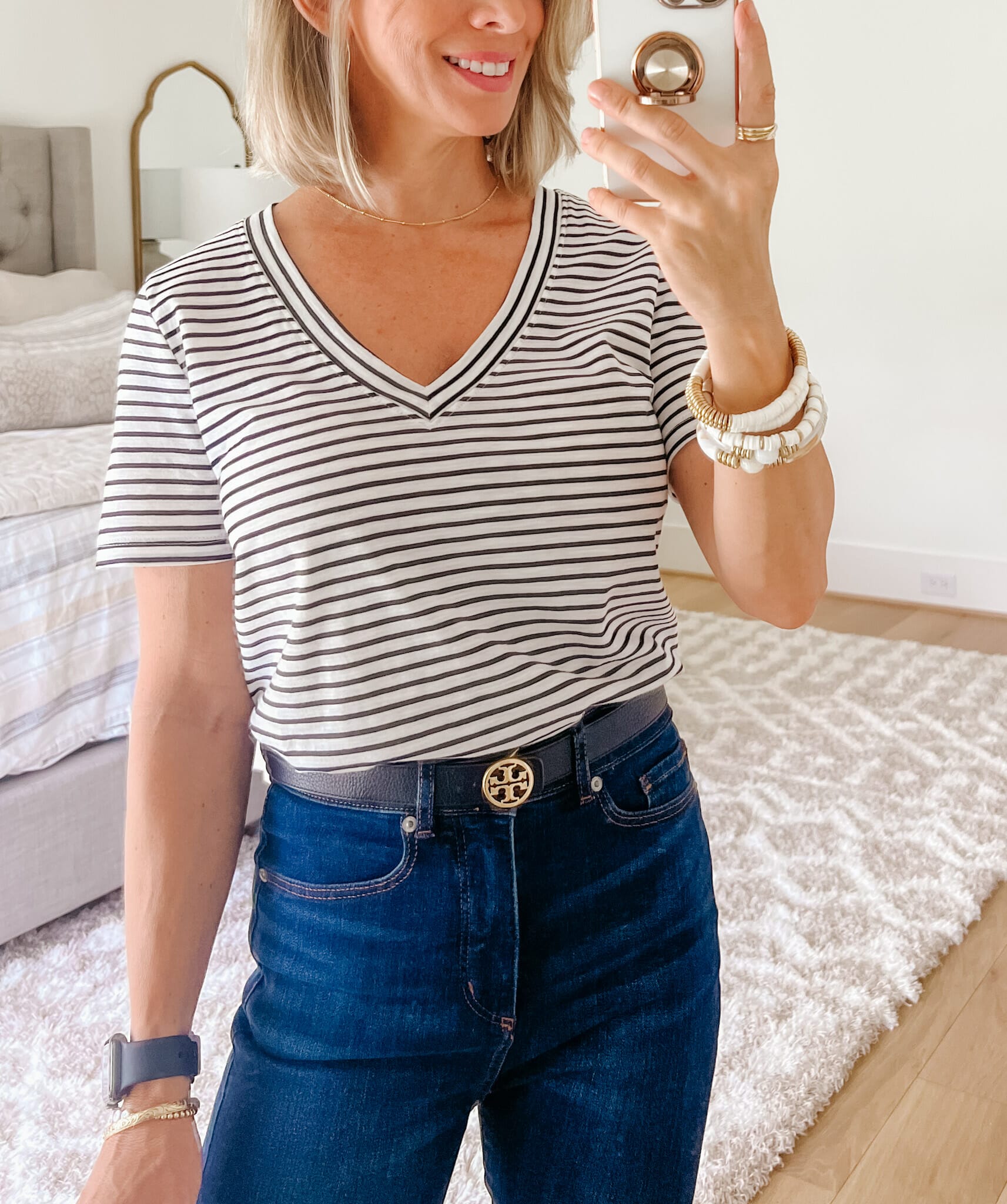 Striped Tee, Jeans, Wedges 
