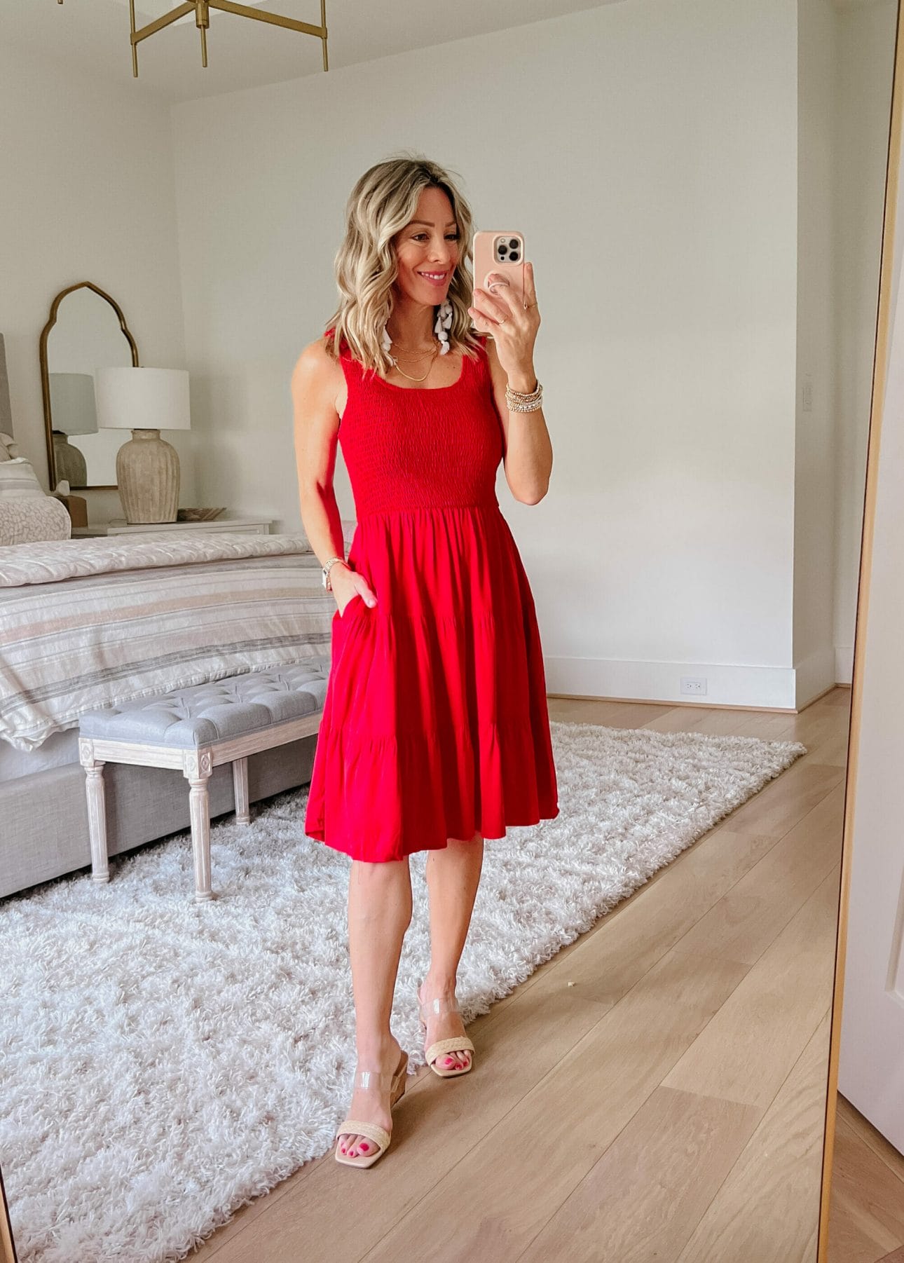 Red Dress, Sandals 