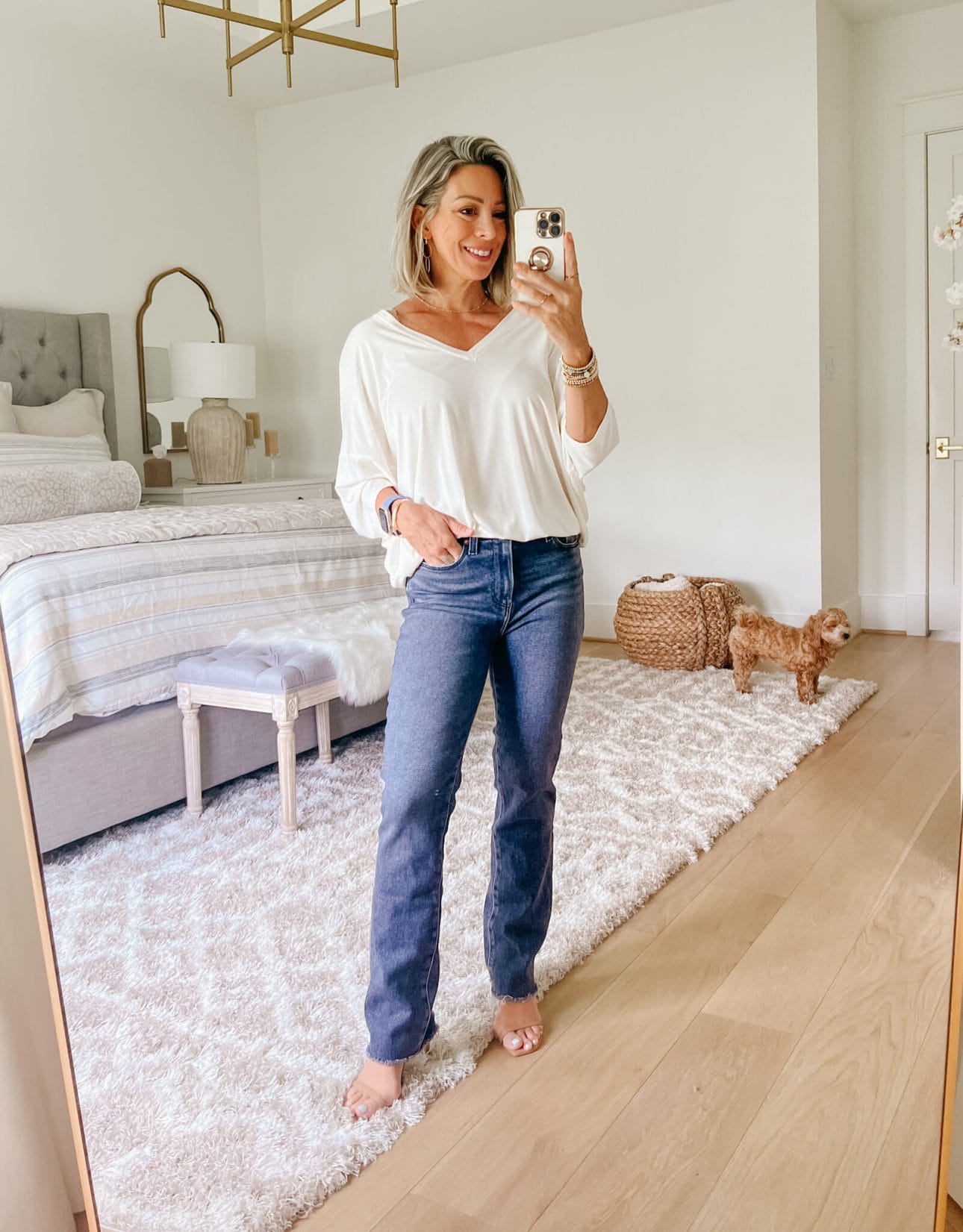 Relaxed Fit Tee, Jeans, Sandals 