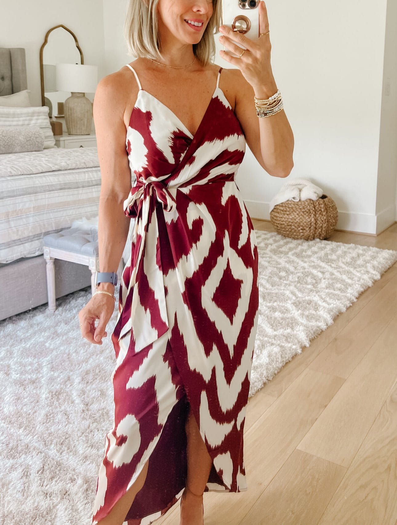 Ikat Print Dress with side tie and sandals 