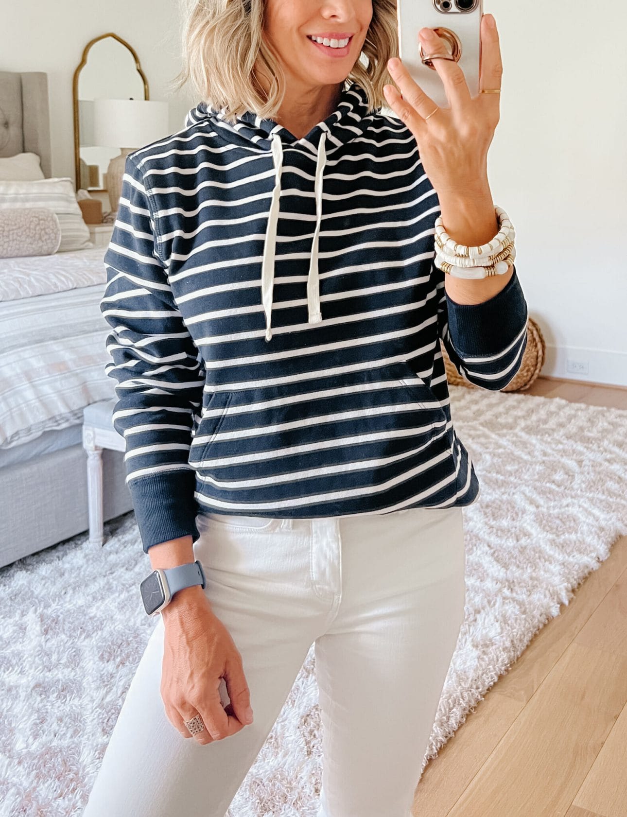 Striped Pullover, White Jeans
