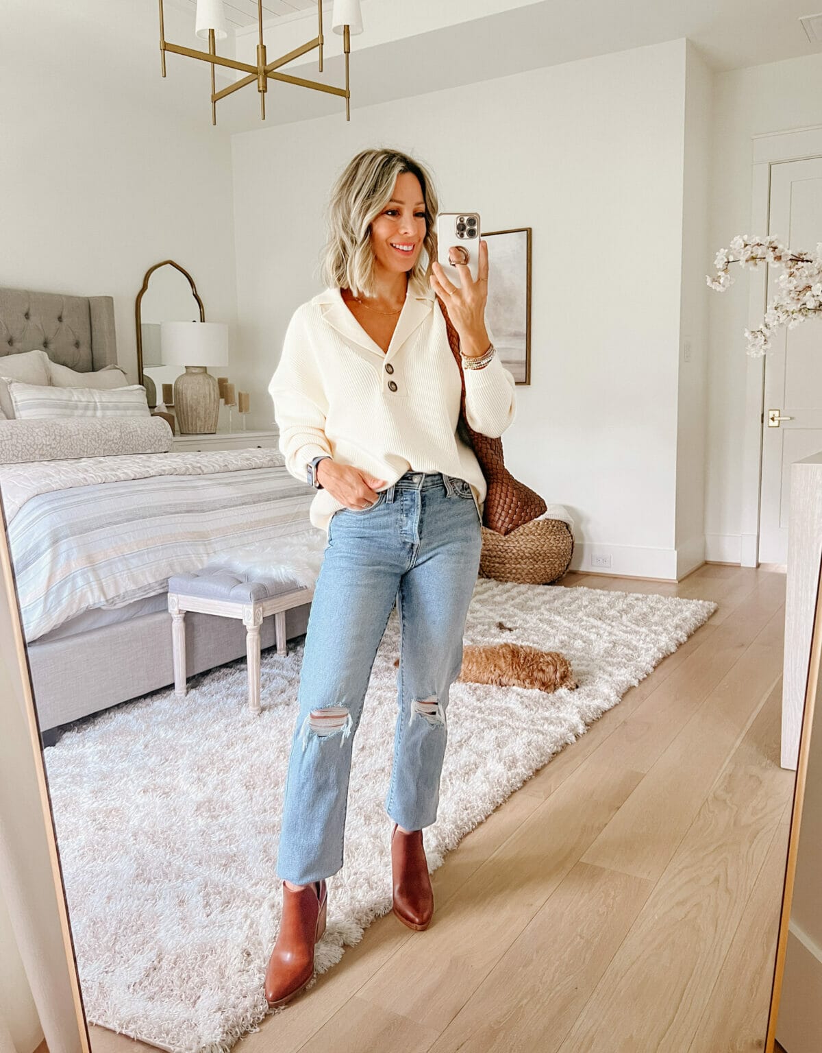 amazon pullover sweater and jeans with booties