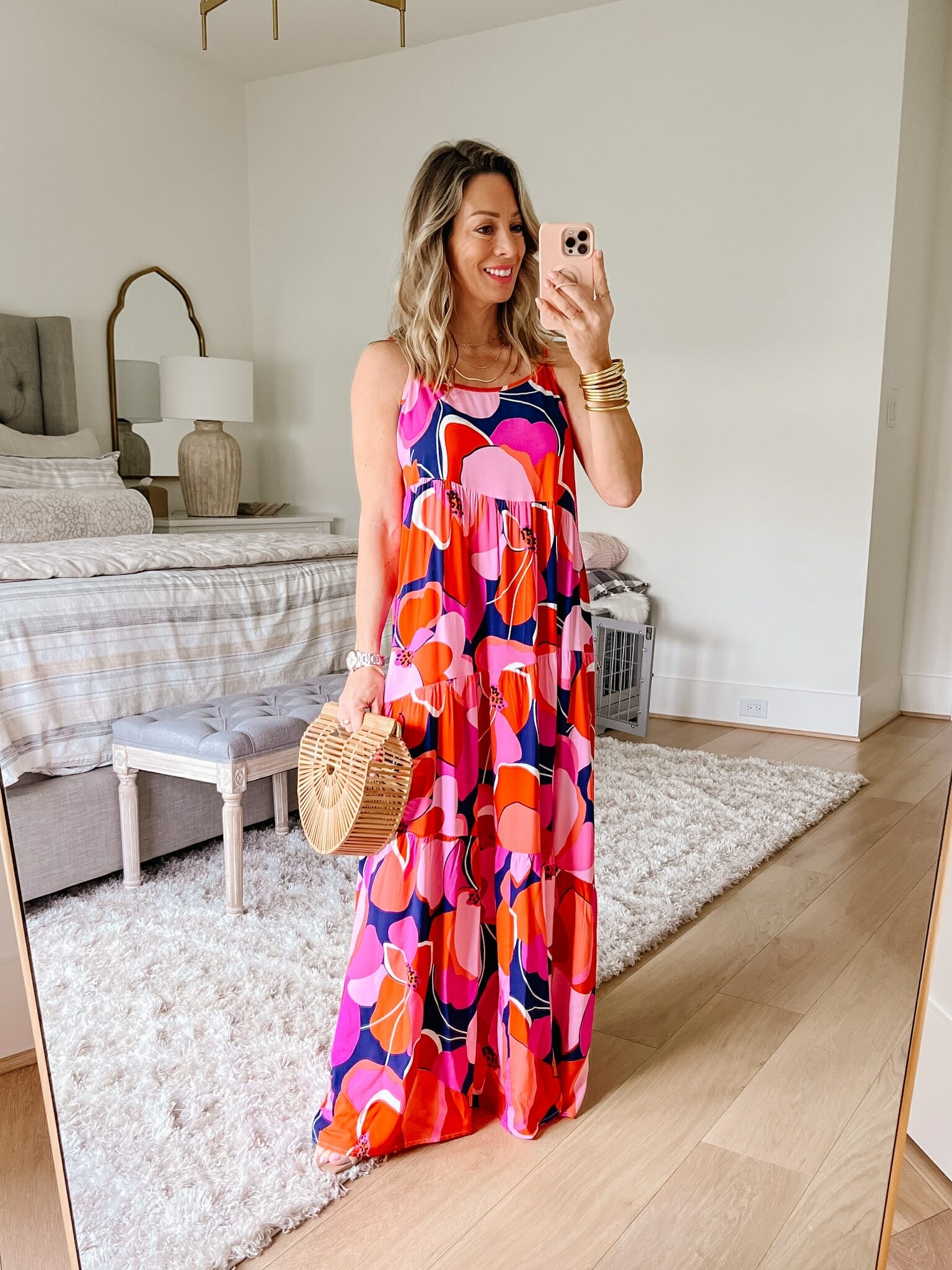Loft Party Smocked Floral Jumpsuit in Hot Pink • Impressions
