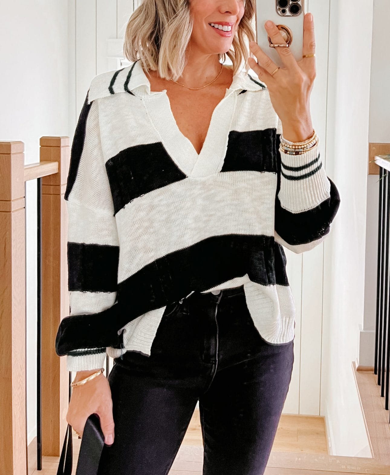 Striped Pullover, Jeans, Crossbody, Booties 