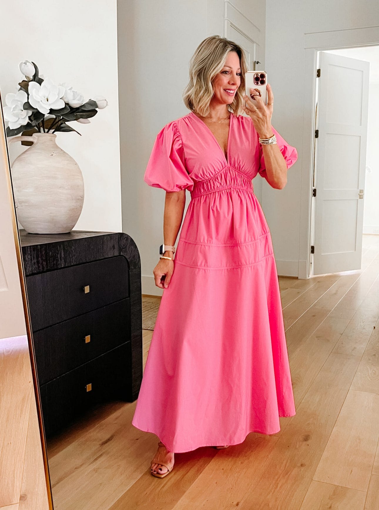 Pink Short Puff Sleeve maxi dress