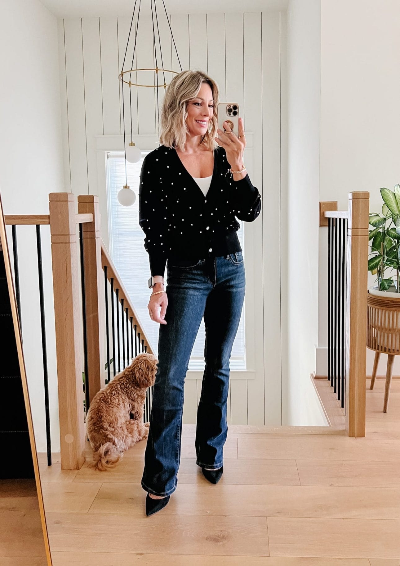 Walmart faux diamond cardigan and jeans outfit