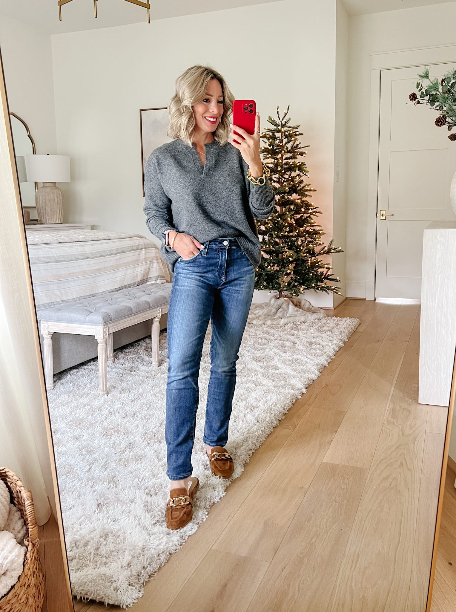 Sweater, Jeans, Mules