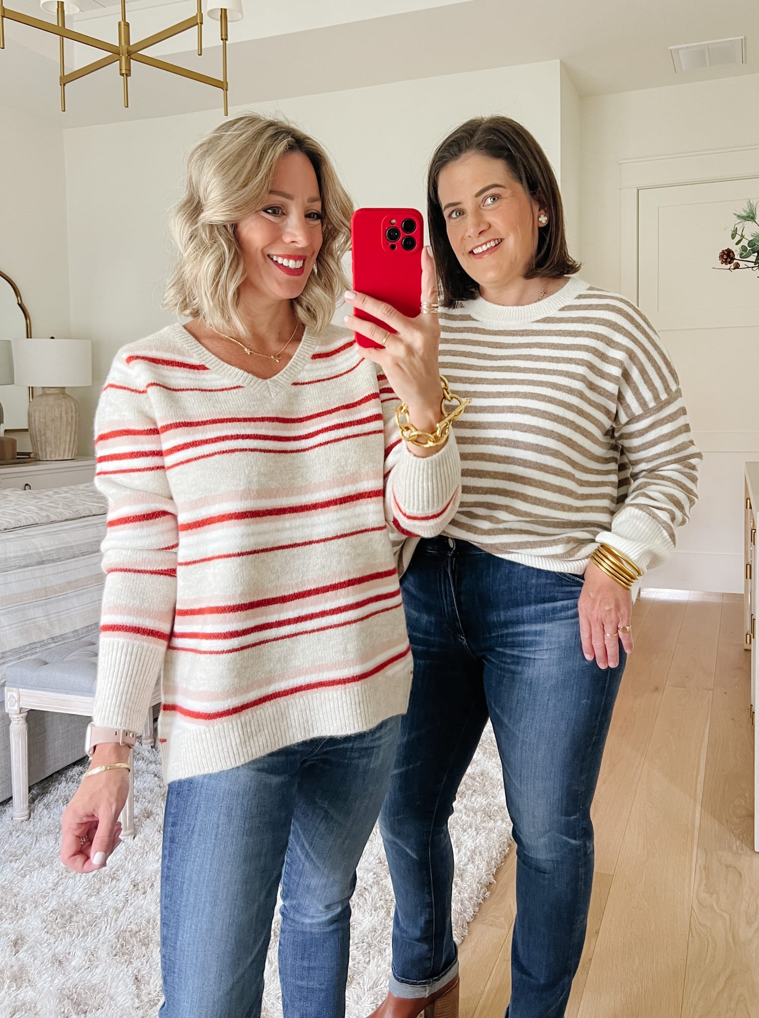 Striped Sweater, Jeans, 