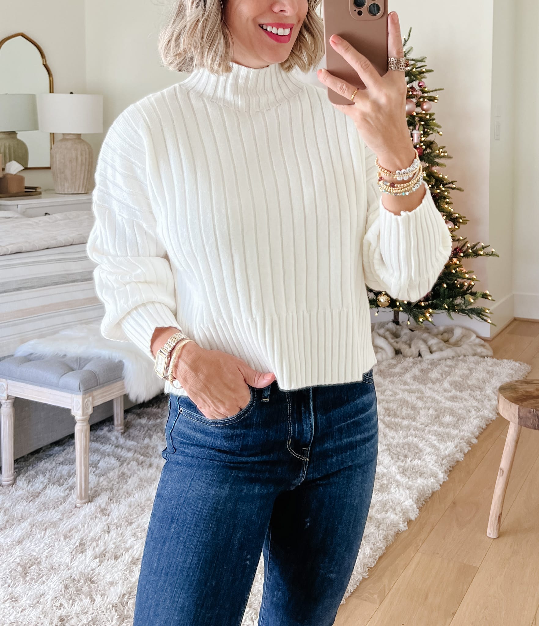 Ribbed sweater, Jeans