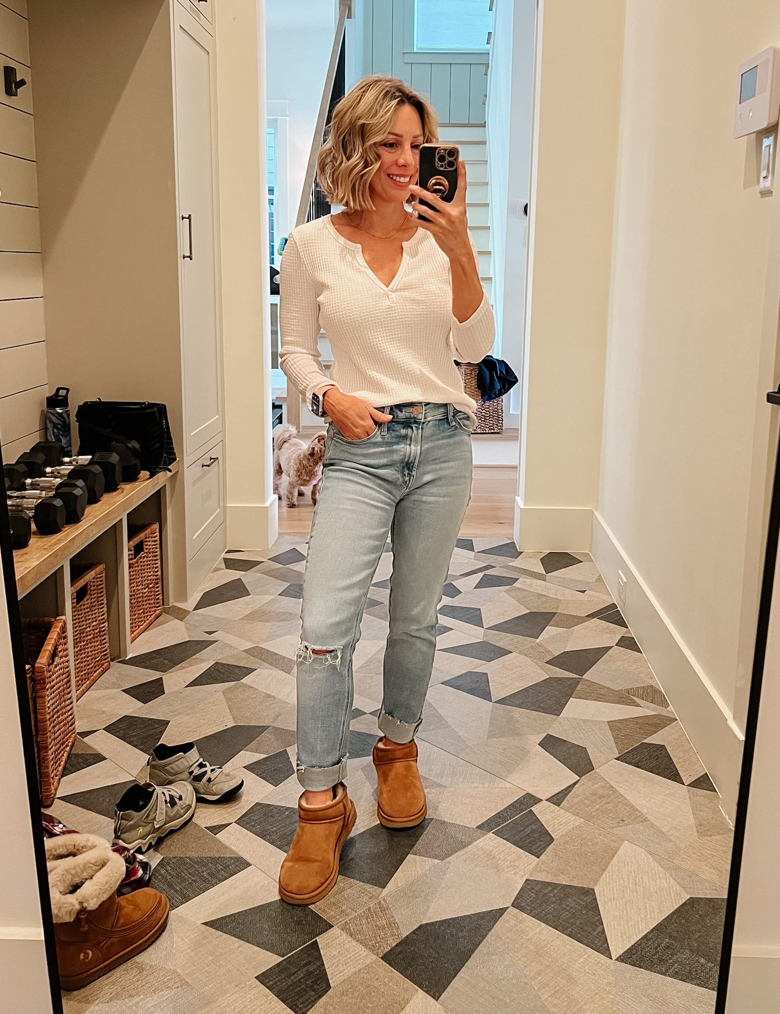 Waffle Knit Top, Jeans, Booties 