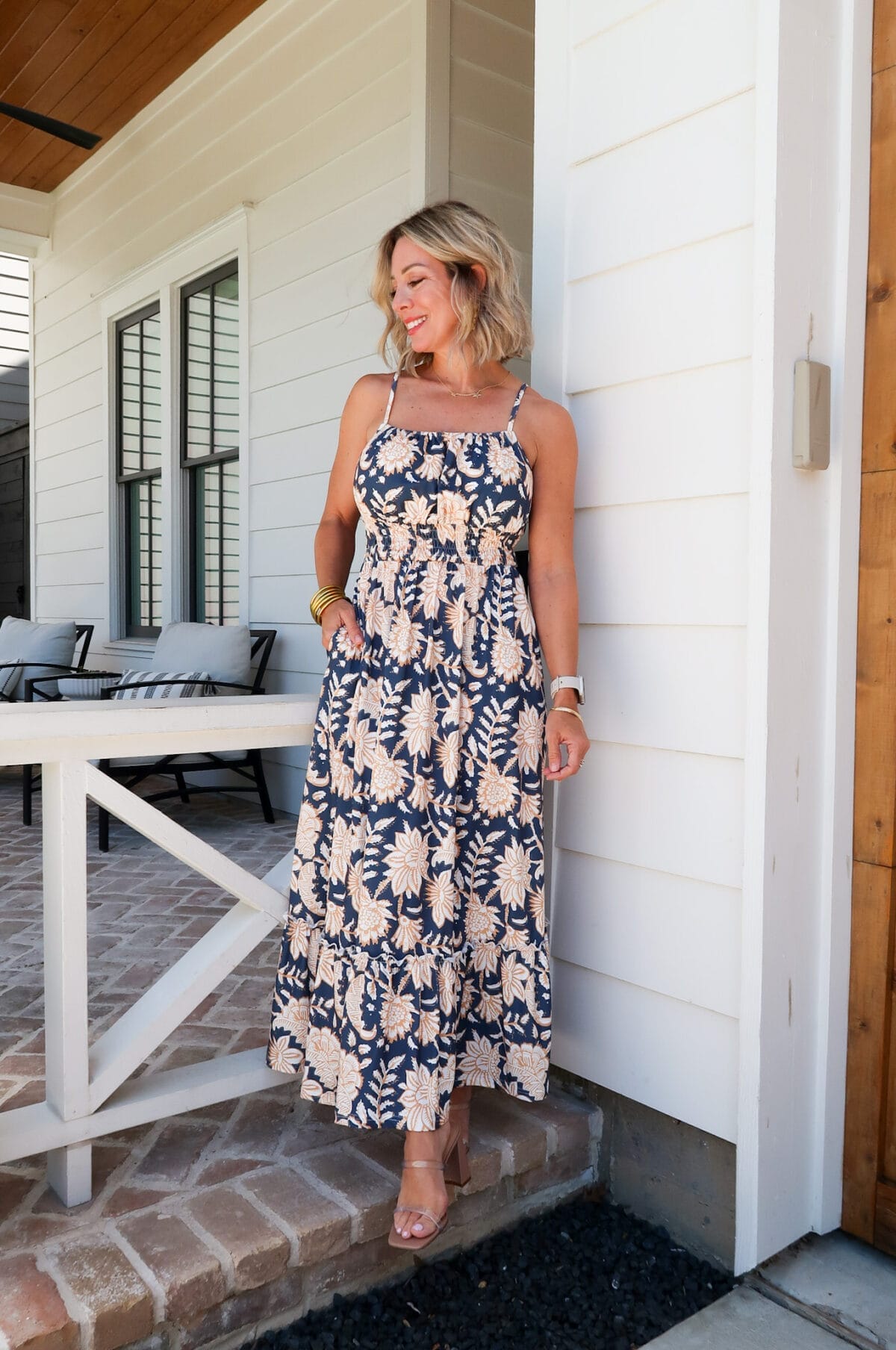 Navy and Gold Floral Maxi Dress