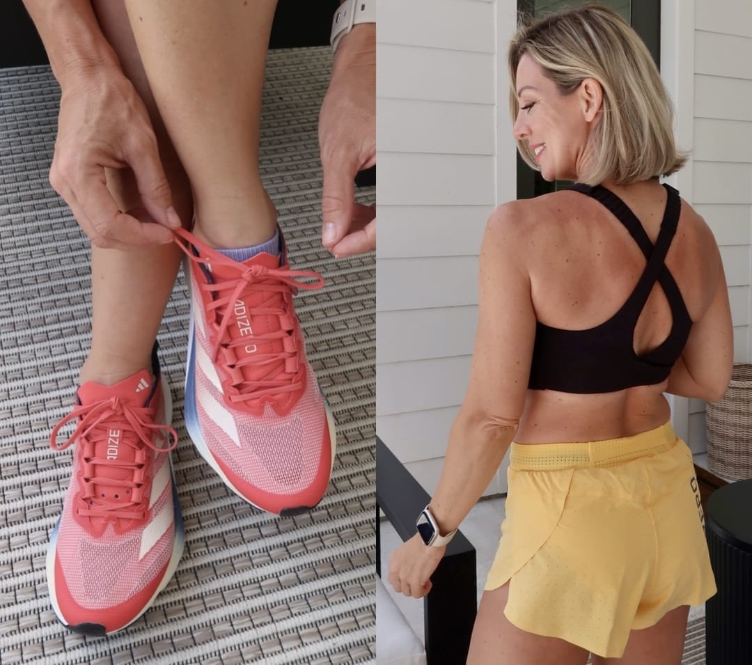 Adidas Running Bra, Shorts, and Sneakers 