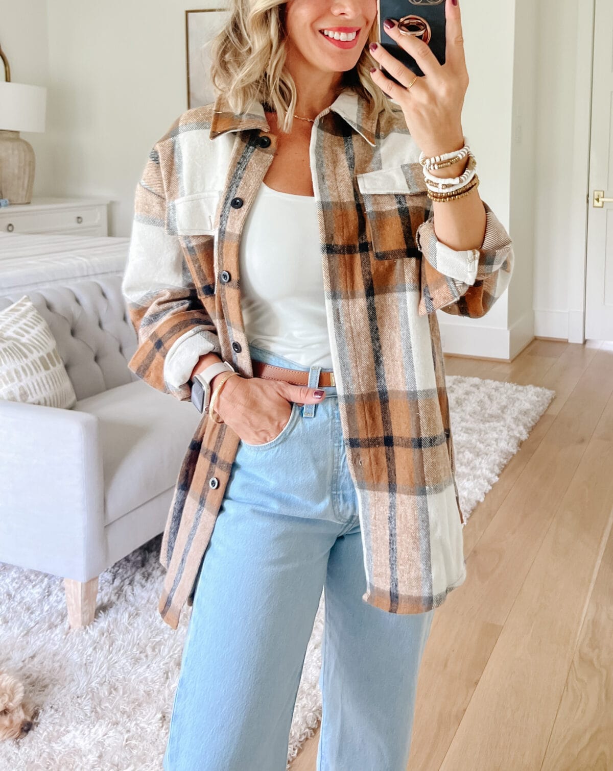 Plaid Shacket, Tank, Levi's, Bag, Booties 